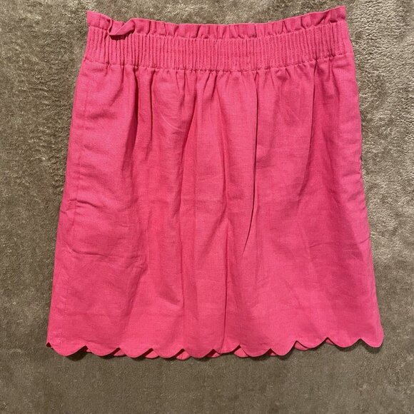 NWT $65 J Crew Pink Scalloped Hem Mini Skirt Size 00 Elastic Waistband Stretch - Picture 1 of 6
